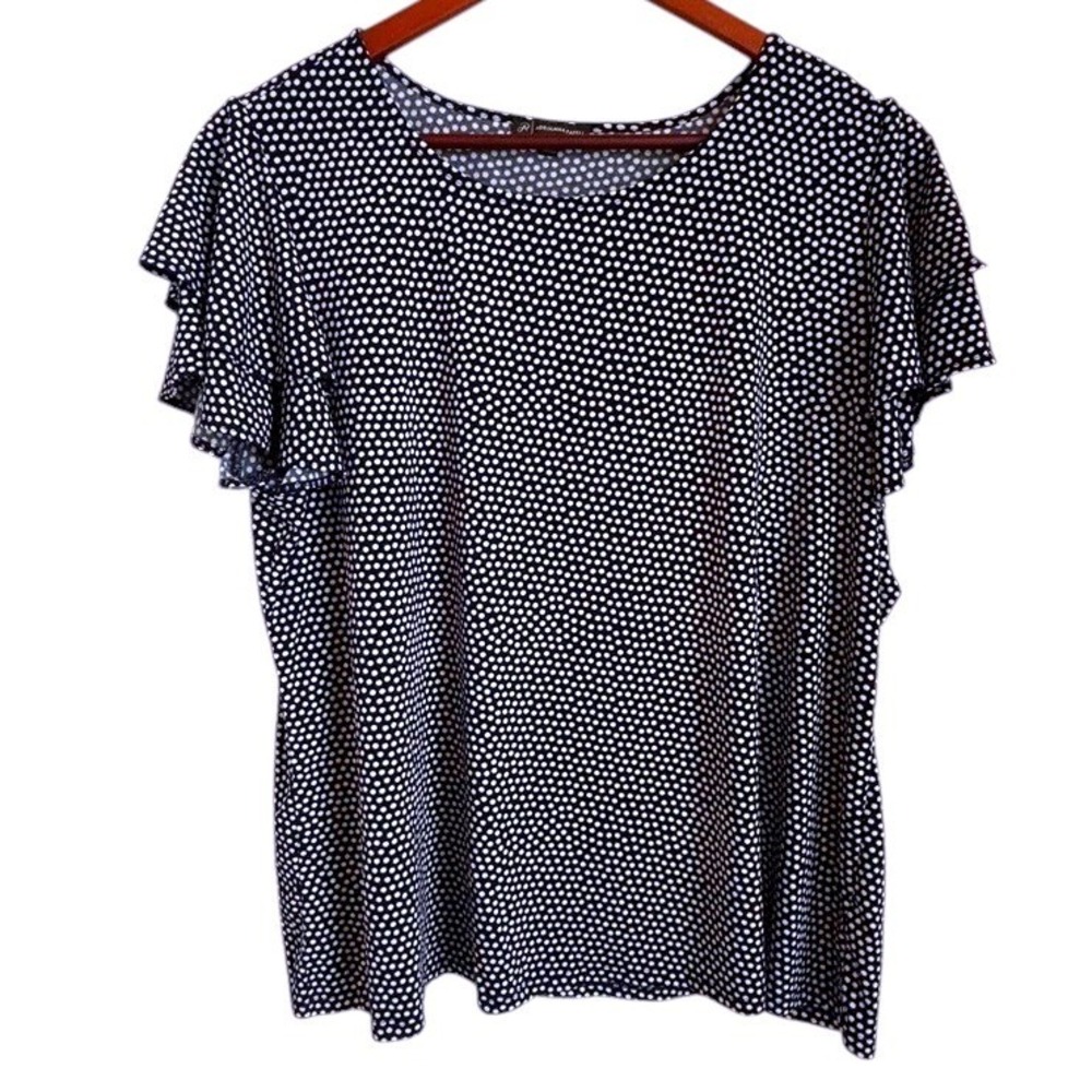 Adrianna Papell Polka Dot Flutter Sleeve Top Size 2X Navy White Classic Capsule
